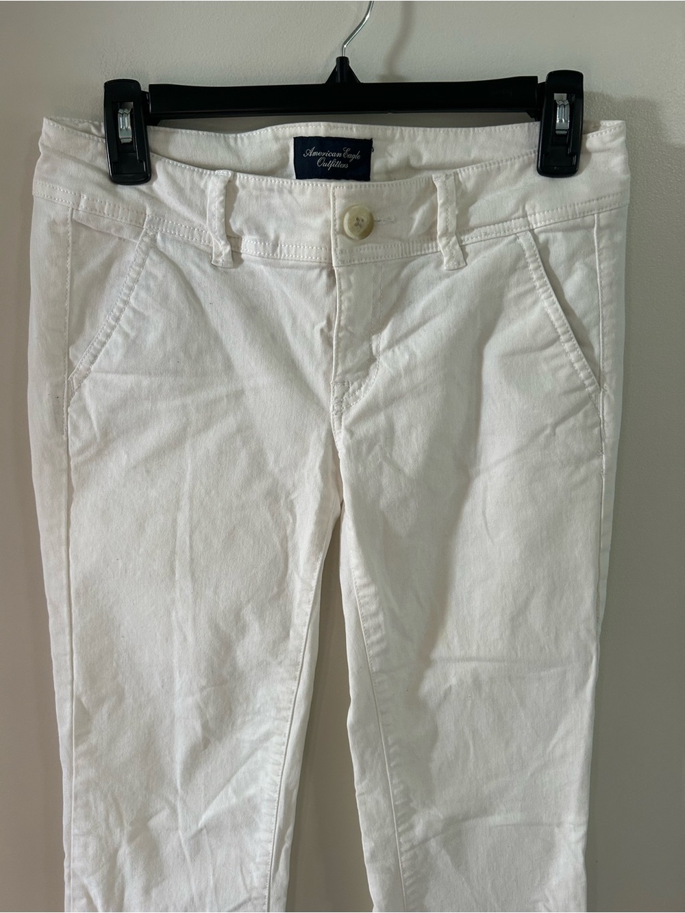 American Eagle Stretch White Pants Low Rise Straight Y2K Preppy Casual Women’s 2 - Picture 2 of 5